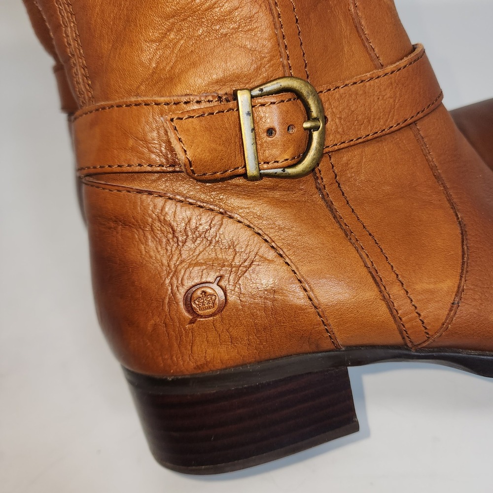 Born Leather Tall Riding Boots 10M Tan Cognac F71106 Zip Up Buckle Ankle - Picture 5 of 13